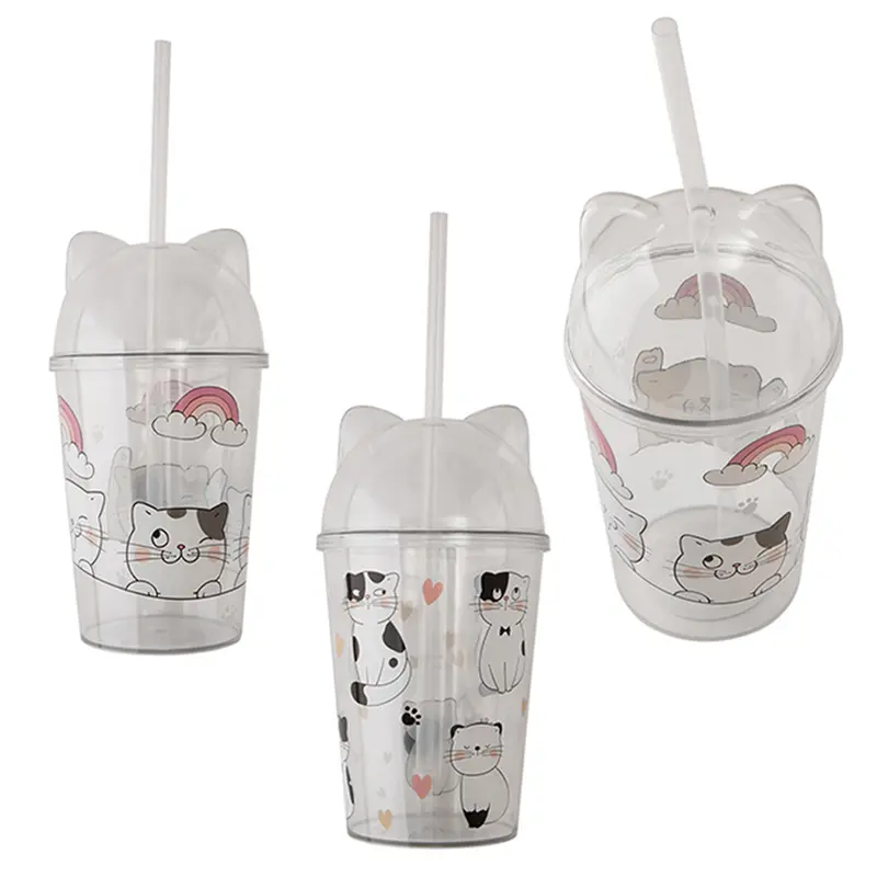 COPO COM TAMPA E CANUDO DE PLASTICO ANIMAIS 550ML