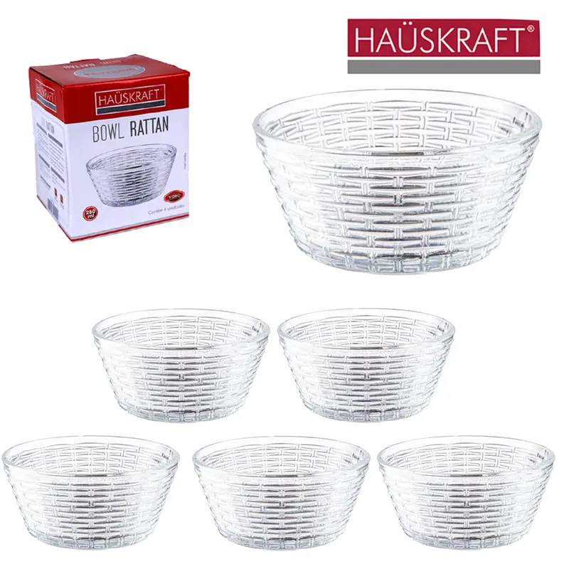 JOGO DE TIGELA DE VIDRO REDONDA PARA SOBREMESA BOWL RATTAN HAUSKRAFT COM 6 PECAS 280ML