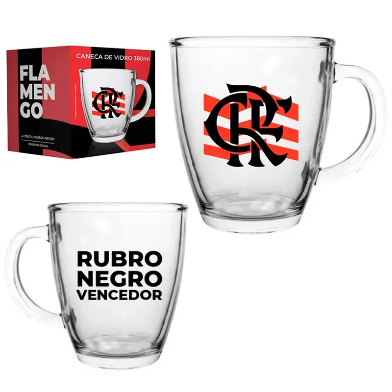 CANECA XICARA DE VIDRO CONICA FLAMENGO 380ML