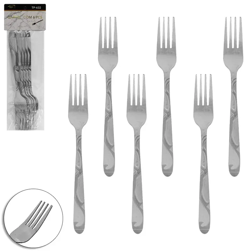 GARFO DE MESA DE INOX TOP CASA COM 6 PECAS 18,5CM