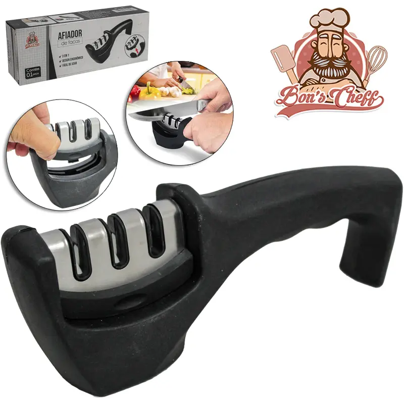 AFIADOR AMOLADOR DE FACA CABO PLASTICO PRETO 21X7,5X4,5CM BONS CHEFF