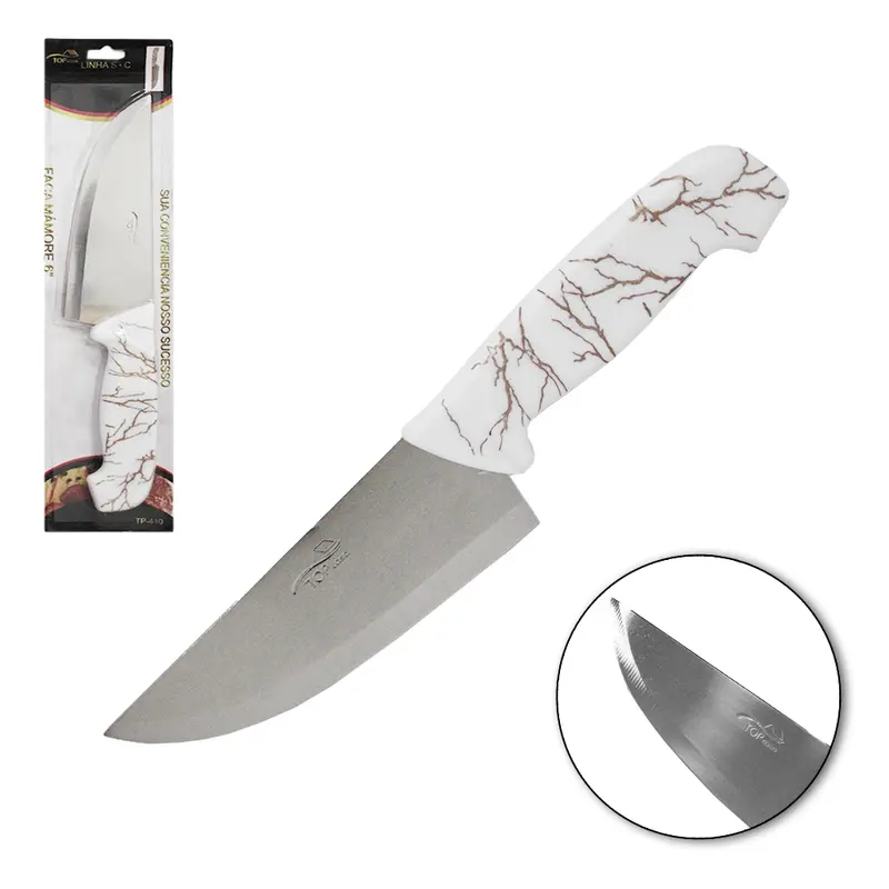 FACA DE CARNE / ACOUGUEIRO DE INOX 6'' CABO PLASTICO MARMORE BRANCO TOP CASA