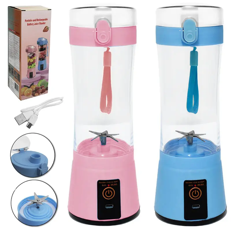 GARRAFA SQUEEZE LIQUIDIFICADOR PORTATIL RECARREGAVEL COM BOTAO + ALCA 3,7V BIVOLT USB 380ML