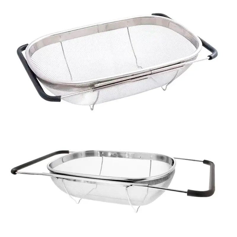 ESCORREDOR MULTIUSO DE INOX PARA ALIMENTOS COM ALCA RETRATIL 52X26X12CM