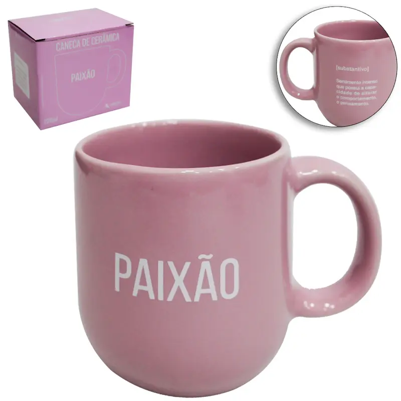 CANECA DE PORCELANA PAIXAO ROSA 220ML
