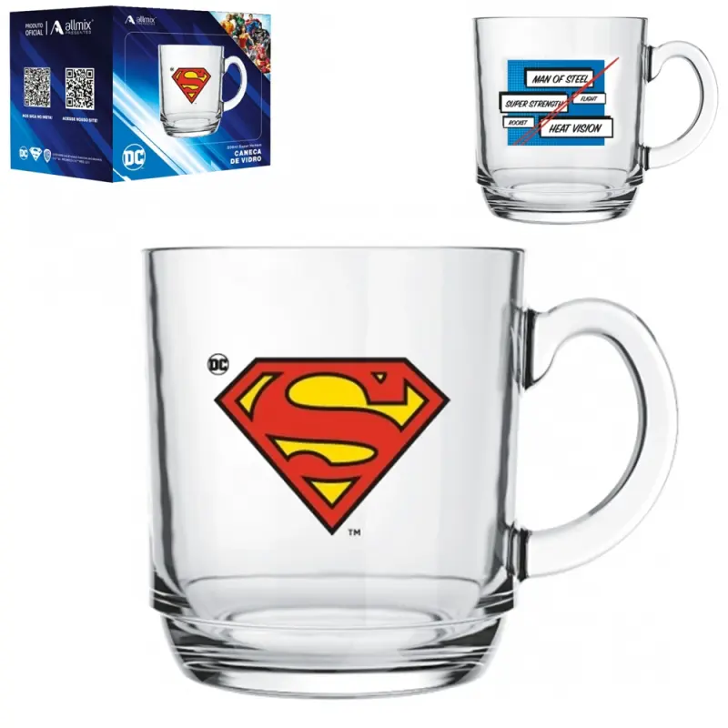 CANECA XICARA DE VIDRO DC SUPER HOMEM 300ML