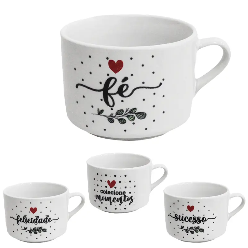 XICARA DE PORCELANA PARA CHA LISA DECORADA DIZERES 150ML