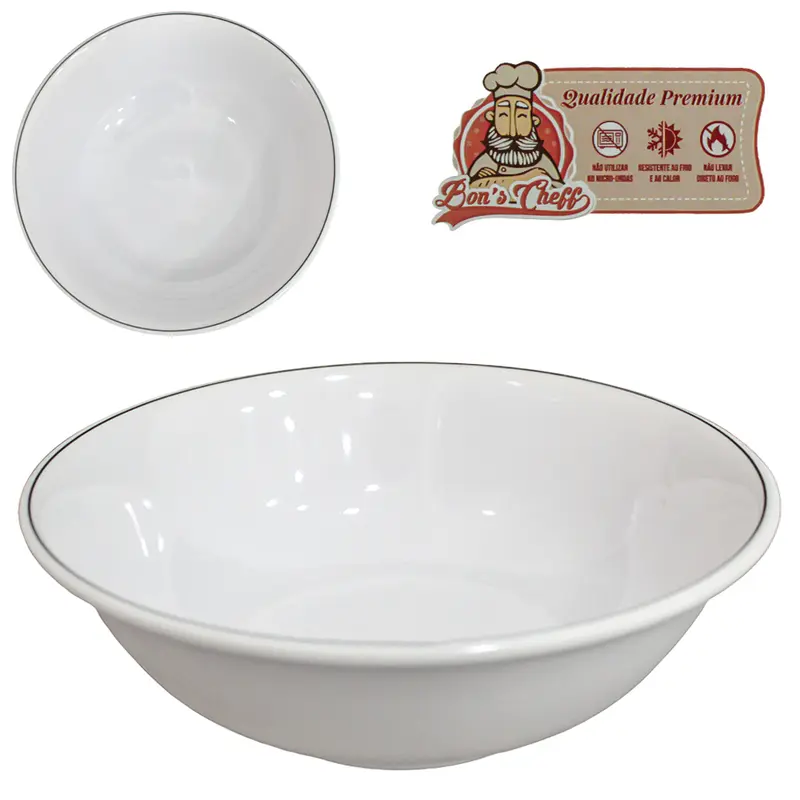 TIGELA DE MELAMINA REDONDA GOURMET BRANCO LINE 980ML 6,5X20CM DE Ø BONS CHEFF