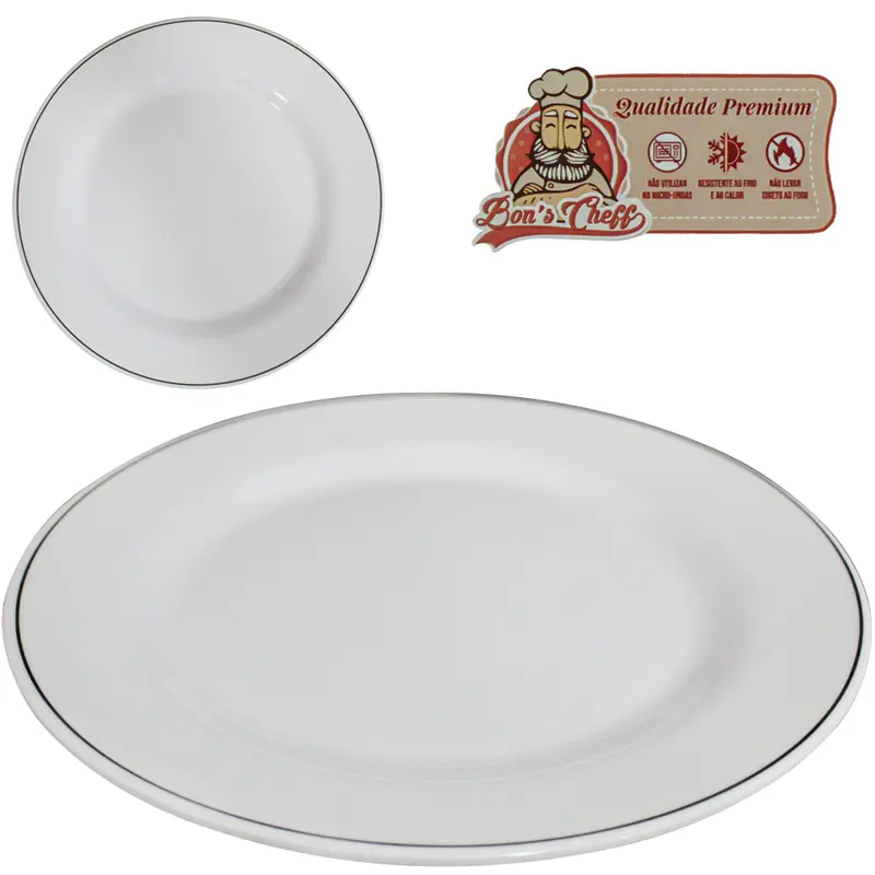 PRATO DE MELAMINA FUNDO GOURMET BRANCO LINE 25CM DE Ø BONS CHEFF