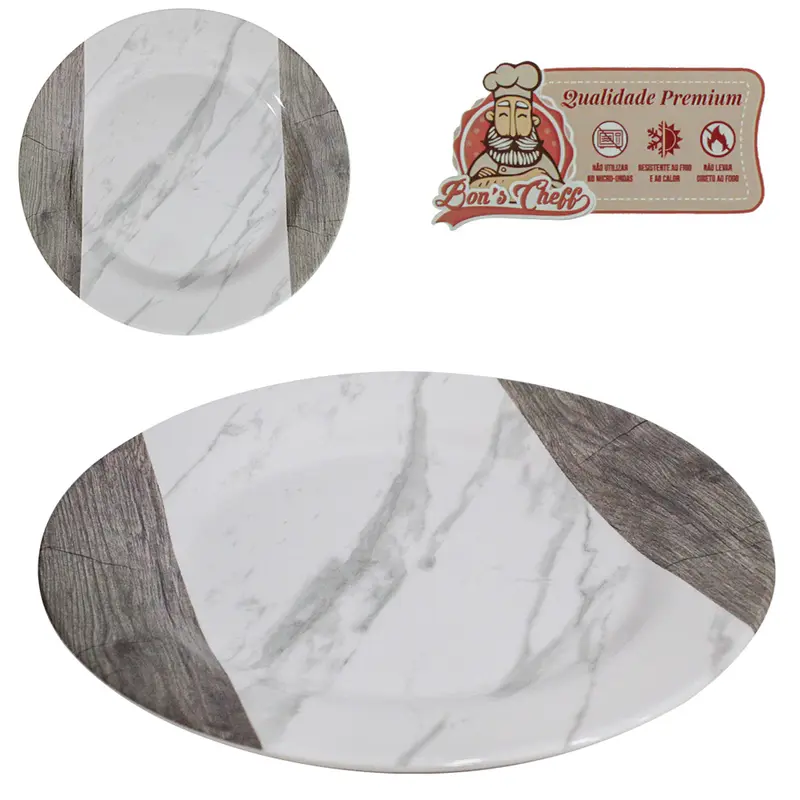 PRATO DE MELAMINA FUNDO GOURMET MARMORIZADA 22,5CM DE Ø BONS CHEFF