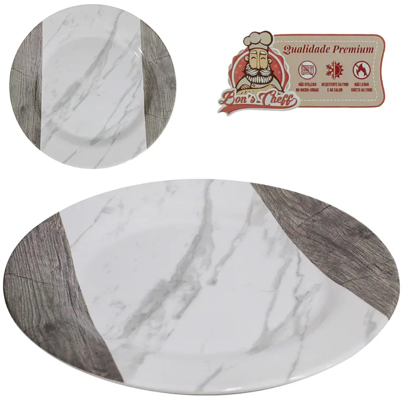 PRATO DE MELAMINA FUNDO GOURMET MARMORIZADA 25CM DE Ø BONS CHEFF