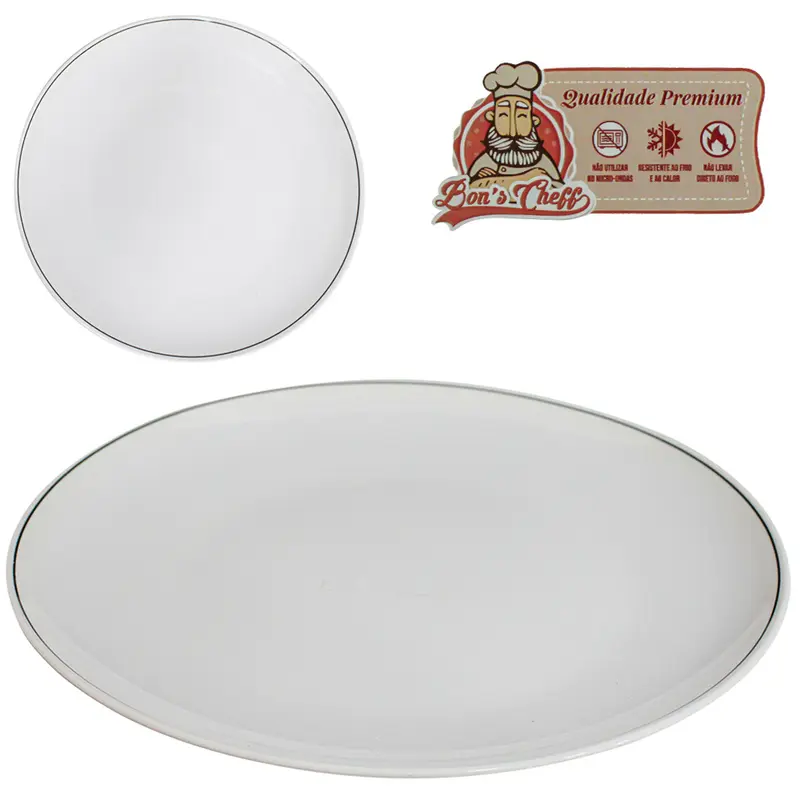 BANDEJA DE MELAMINA REDONDA GOURMET BRANCO LINE 30CM DE Ø BONS CHEFF