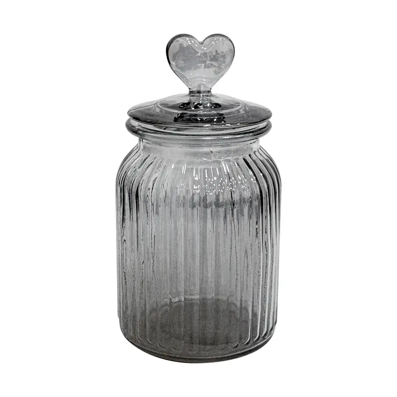 POTE DE VIDRO FUME REDONDO COM TAMPA HERMETICA CORACAO DE VIDRO 900ML