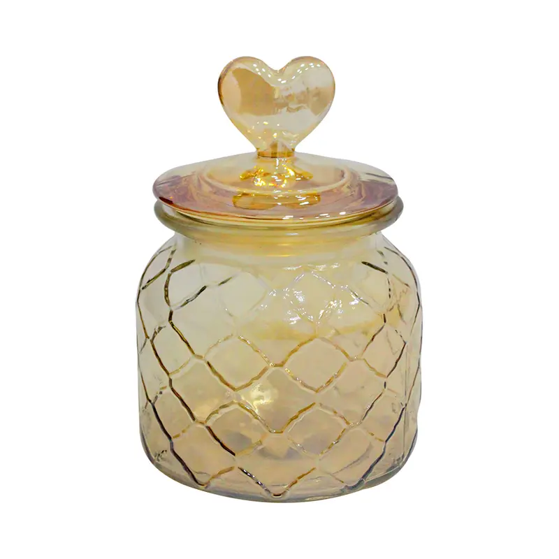 POTE DE VIDRO AMBAR REDONDO COM TAMPA HERMETICA CORACAO DE VIDRO 600ML