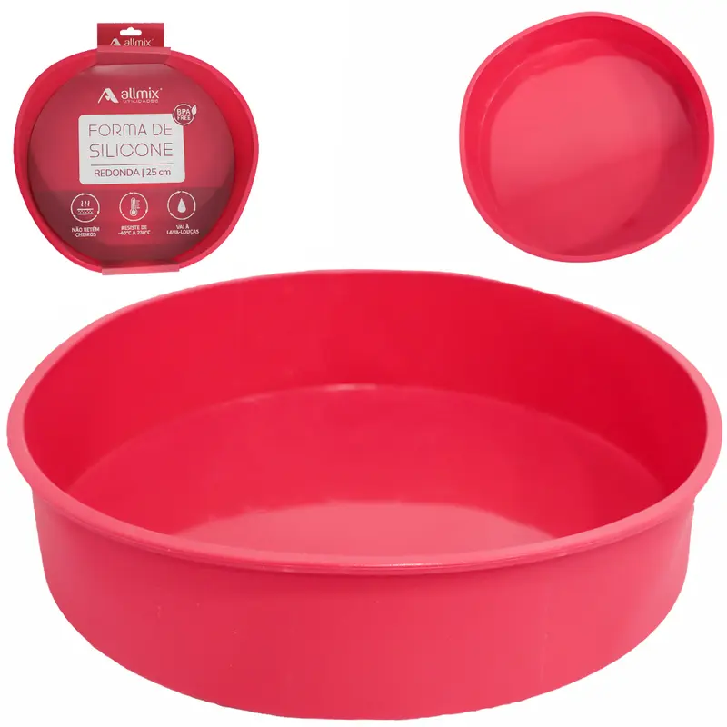FORMA DE SILICONE REDONDA PARA BOLO / TORTA VERMELHO 6X25CM DE Ø