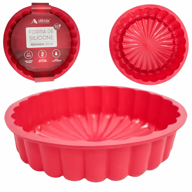 FORMA DE SILICONE REDONDA PARA BOLO / TORTA VERMELHO 6X27CM DE Ø