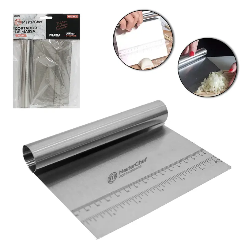 ESPATULA DE COZINHA CORTADOR / RASPADOR DE INOX COM REGUA MULTIUSO MAX PRO MASTERCHEF 15X11CM