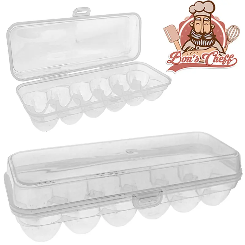 PORTA OVOS DE PLASTICO RETANGULAR COM 12 CAVIDADES + TAMPA 28X10,5X8CM BONS CHEFF