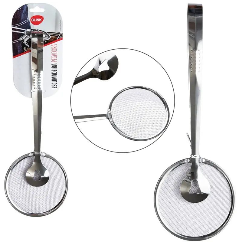 ESCUMADEIRA DE INOX ARAMADA PARA FRITURA COM PEGADOR 28CM