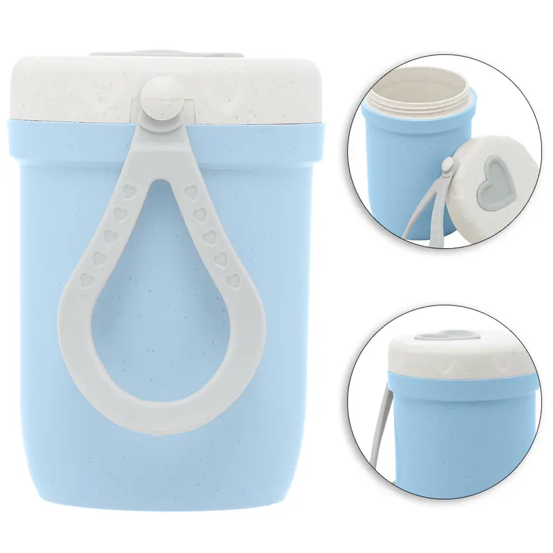 POTE TERMICO DE BAMBU ECOLOGICO COM PAREDE DUPLA + TAMPA E ALCA DE SILICONE AZUL 300ML