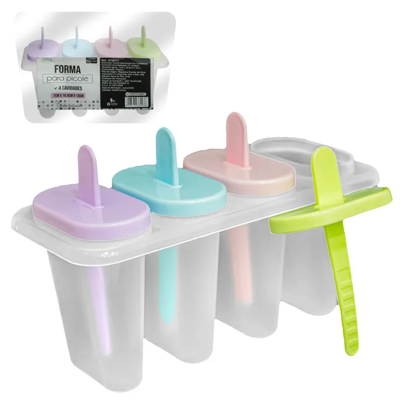 FORMA DE PLASTICO PARA PICOLE / SORVETE COM 4 CAVIDADES CABO PALITO 15X10,5X7CM