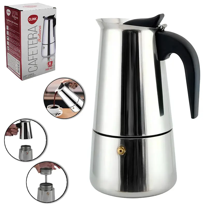 CAFETEIRA ITALIANA DE INOX 300ML PARA 6 XICARAS