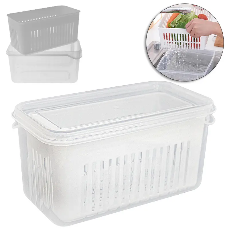 POTE ORGANIZADOR DE PLASTICO RETANGULAR COM ESCORREDOR + TAMPA 16X8,5X8CM