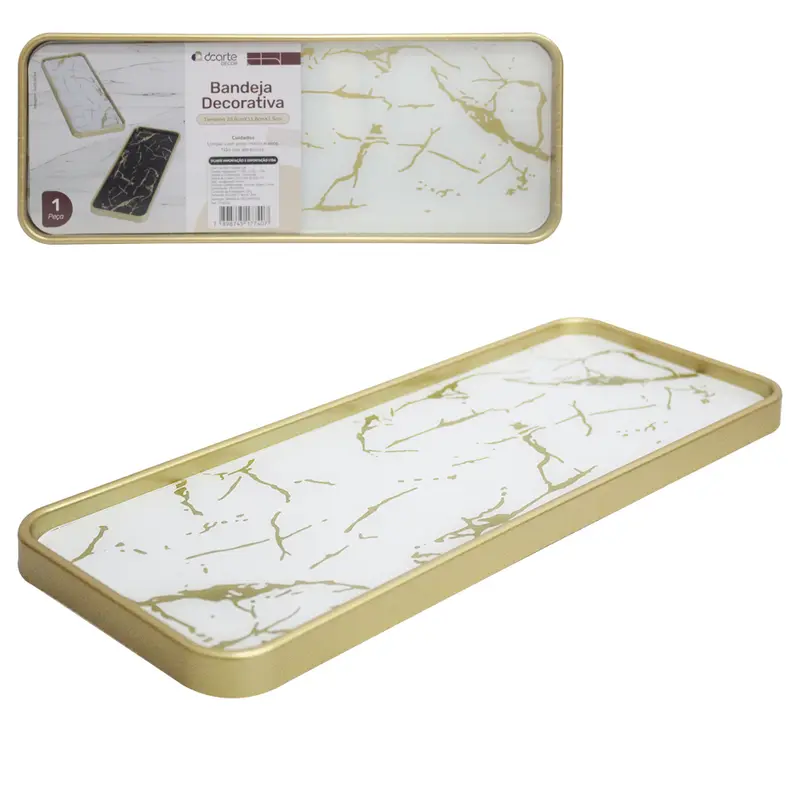 BANDEJA DE PLASTICO COM FUNDO MARMORE RETANGULAR DECORATIVA DECOR 29,8X11,8X1,5CM
