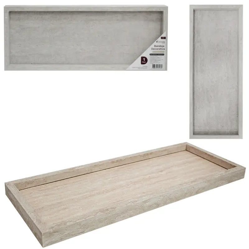 BANDEJA DE CALCARIO COM FUNDO DE VIDRO RETANGULAR DECORATIVA DECOR 41,7X16,7X2,5CM