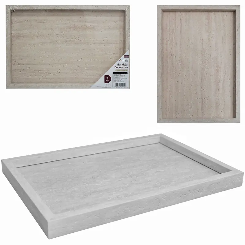 BANDEJA DE CALCARIO COM FUNDO DE VIDRO RETANGULAR DECORATIVA DECOR 31,7X21,7X2,5CM