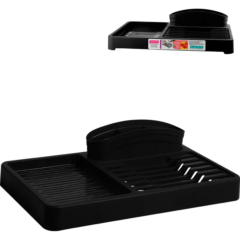 ESCORREDOR SECADOR DE PRATOS / COPOS / TALHER DE PLASTICO BASIC MIDDLE PRETO 42X26X12CM