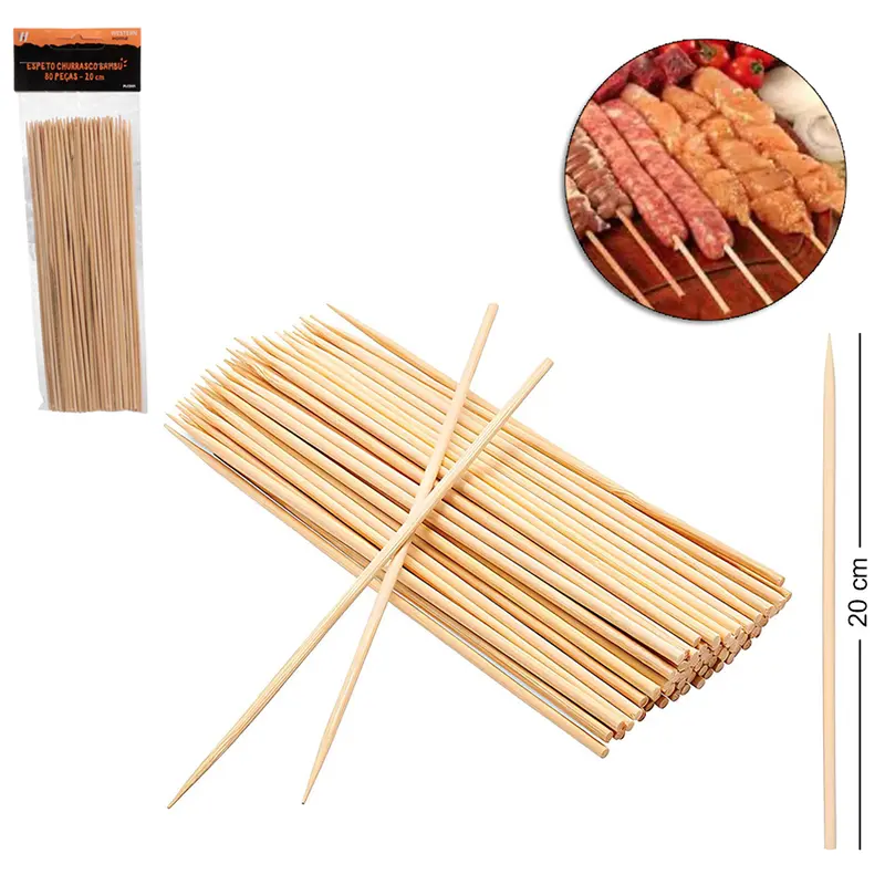 ESPETO / PALITO DE BAMBU PARA CHURRASCO COM 80 PECAS 20CM