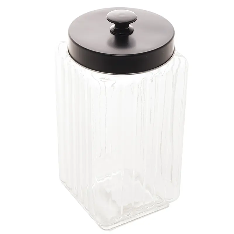 POTE DE VIDRO QUADRADO PARA MANTIMENTOS COM TAMPA DE METAL PRETA VEGAS 2,3L