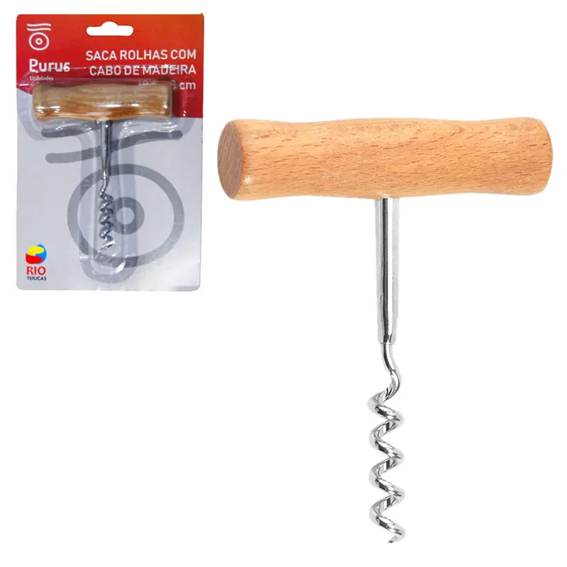 SACA ROLHA DE INOX CABO MADEIRA 10,5X8CM NA CARTELA