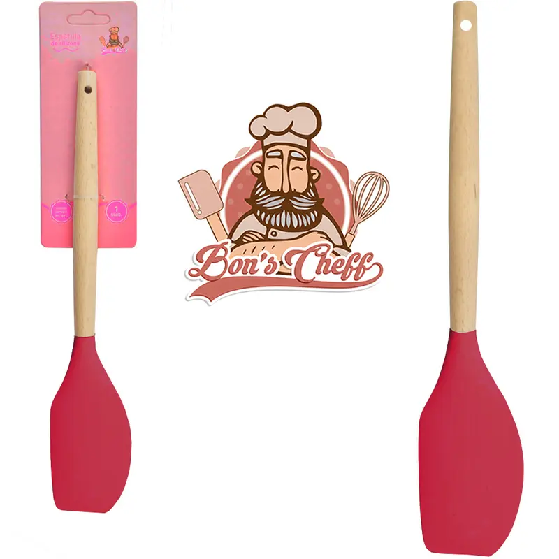 ESPATULA DE PAO DURO DE SILICONE VINHO CABO MADEIRA BONS CHEFF 31X6CM
