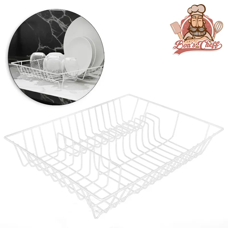 ESCORREDOR SECADOR DE PRATOS / TALHER ARAMADO CAMA BAIXO EMBORRACHADO BRANCO 44X34X9,5CM BONS CHEFF