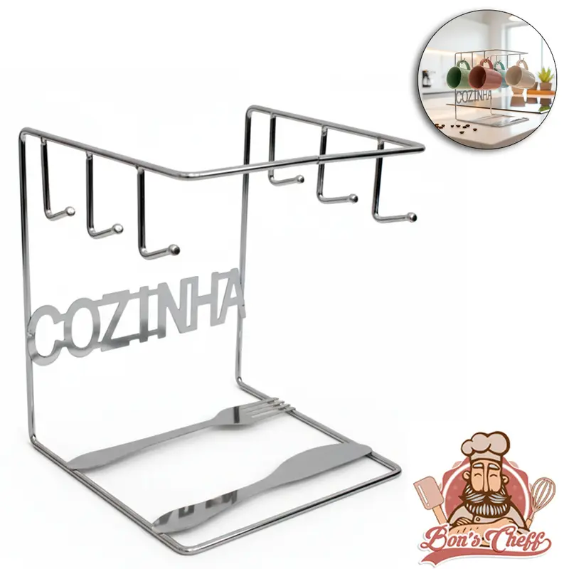 SUPORTE PRATELEIRA ORGANIZADOR ARAMADO COZINHA PARA 6 XICARAS / PIRES 18,5X15X14CM BONS CHEFF