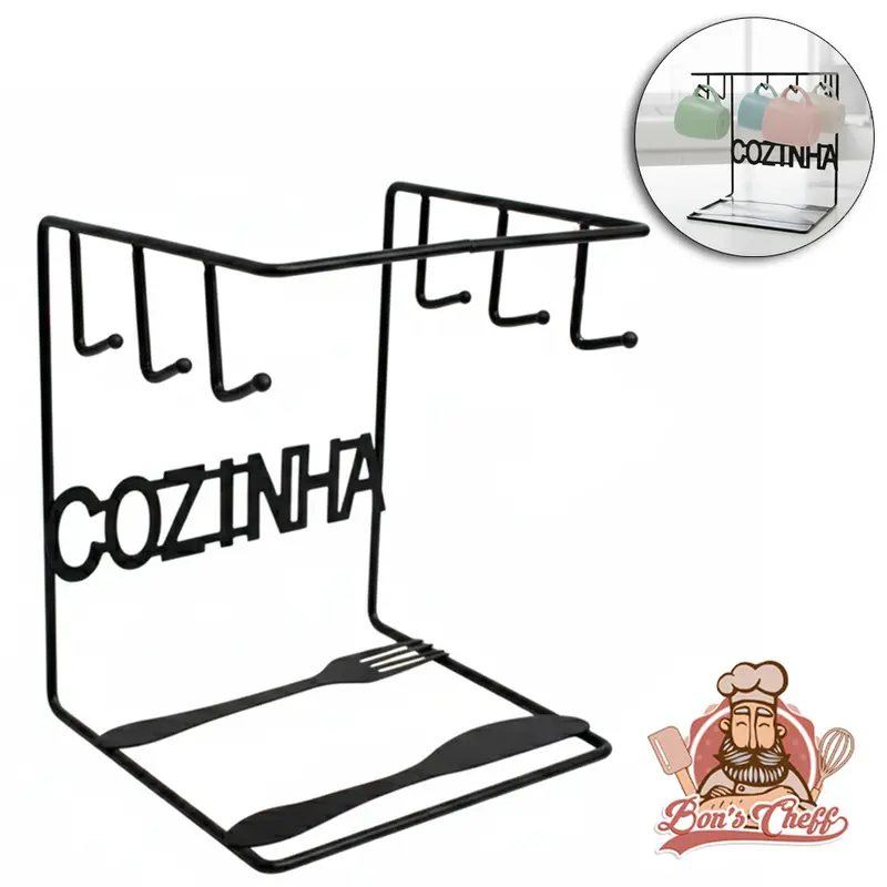 SUPORTE PRATELEIRA ORGANIZADOR ARAMADO BLACK COZINHA PARA 6 XICARAS / PIRES 18,5X15X14CM BONS CHEFF