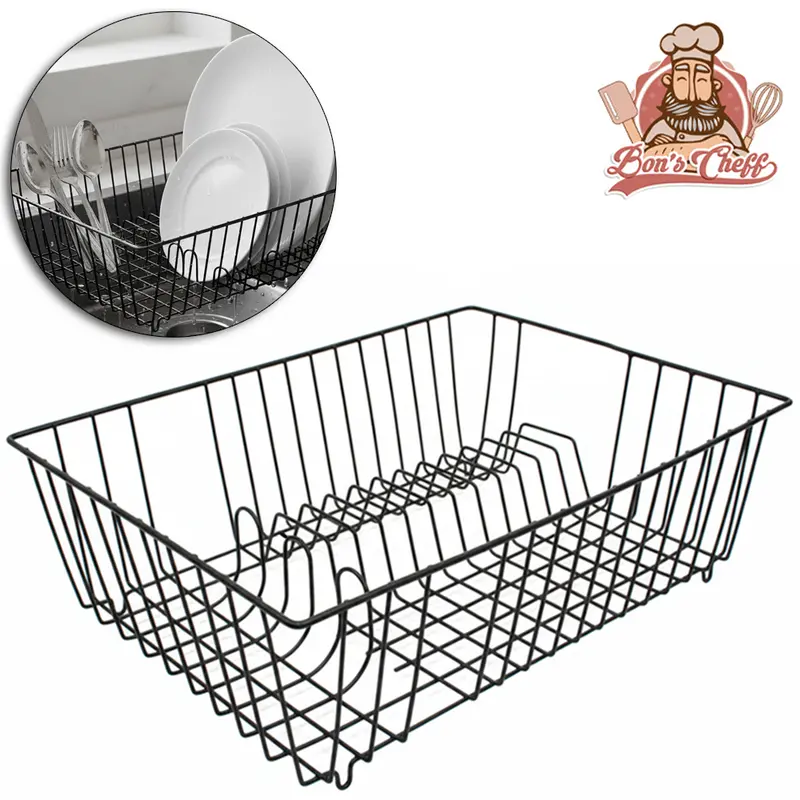 ESCORREDOR SECADOR DE PRATOS / TALHER ARAMADO CAMA ALTO EMBORRACHADO BLACK 44,5X32,5X13CM BONS CHEFF