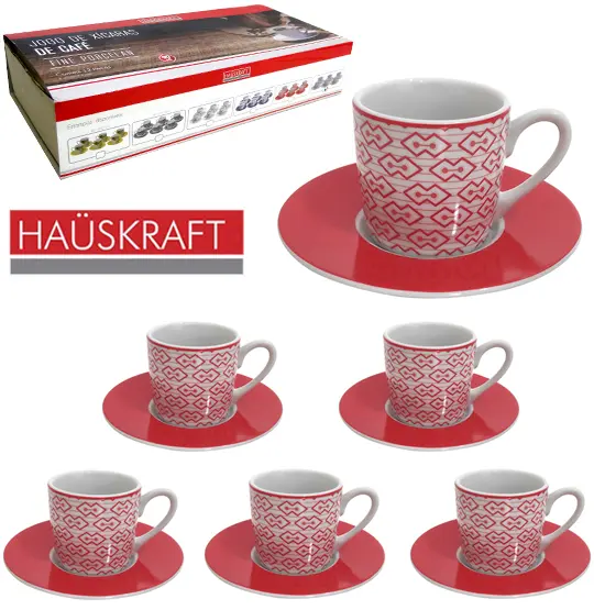 JOGO DE XICARA DE PORCELANA COM PIRES PARA CAFE MOSAIC HAUSKRAFT COM 12 PECAS 90ML NA CAIXA