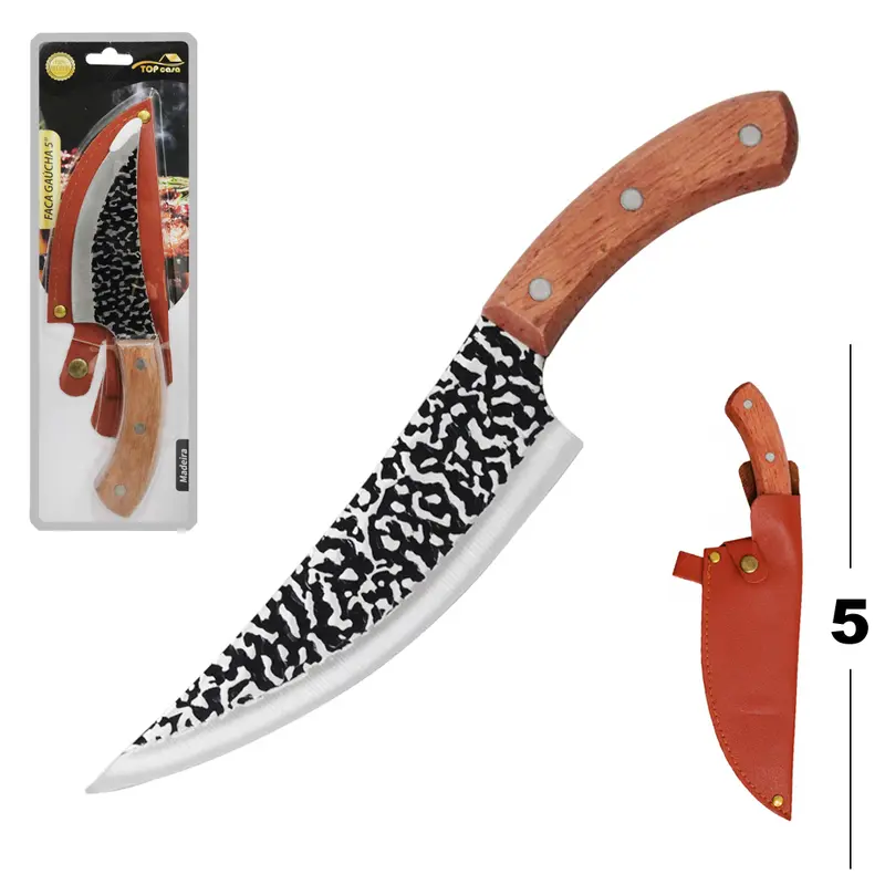 FACA DE CARNE DE INOX COM BAINHA 5'' CABO MADEIRA GAUCHA PREMIUM TOP CASA