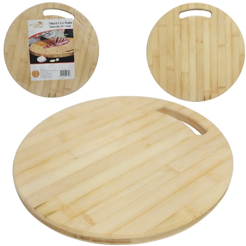 TABUA DE CORTE DE MADEIRA / BAMBU MULTIUSO REDONDA TOP CASA 30CM DE Ø