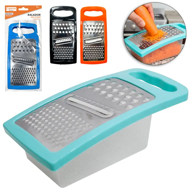 RALADOR DE INOX 1 FACE COM RESERVATORIO DE PLASTICO 19X9X6CM