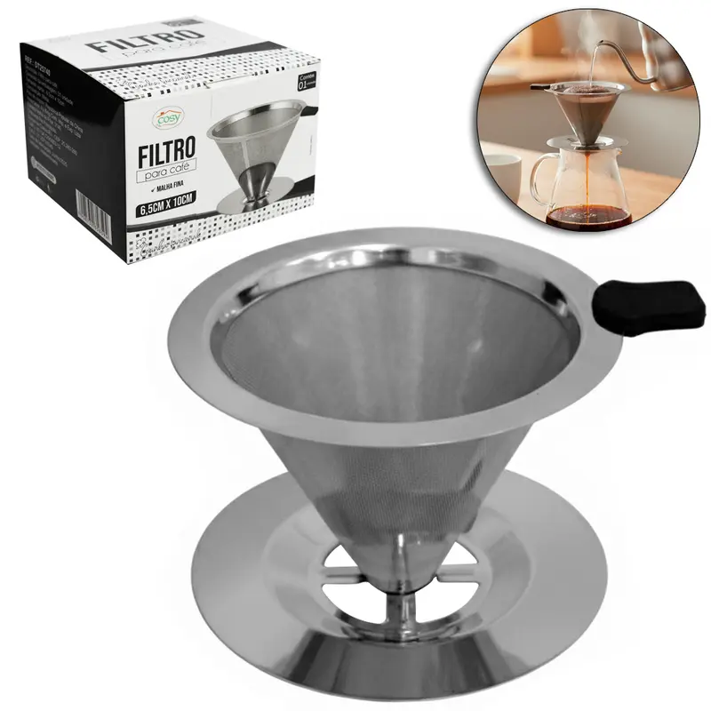 FILTRO / COADOR DE CAFE DE INOX COM BASE PARA 2 XICARAS 12X6,5X10CM DE Ø NA CAIXA