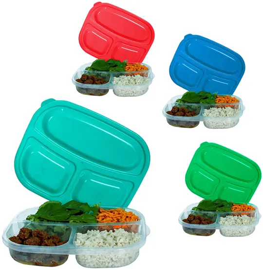 MARMITA DE PLASTICO COM 3 DIVISORIAS + TAMPA COLORS