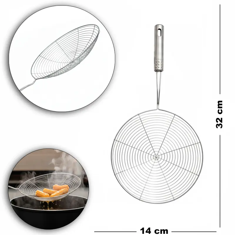 ESCUMADEIRA DE INOX ARAMADA PARA FRITURA 32X14CM DE Ø
