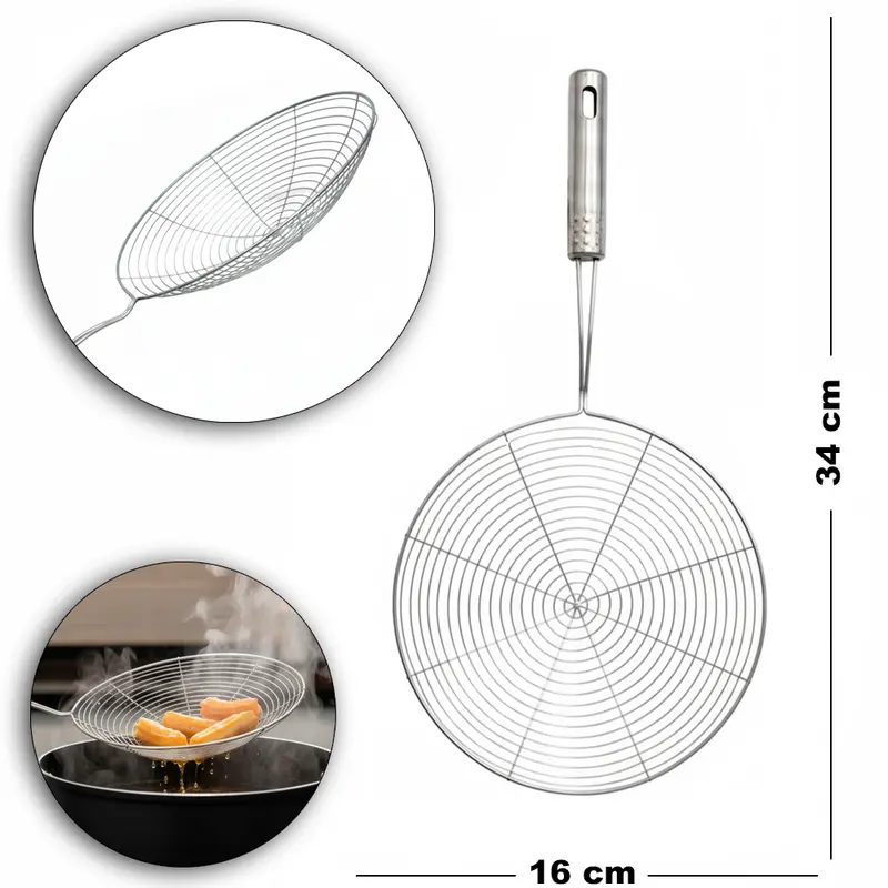 ESCUMADEIRA DE INOX ARAMADA PARA FRITURA 34X16CM DE Ø