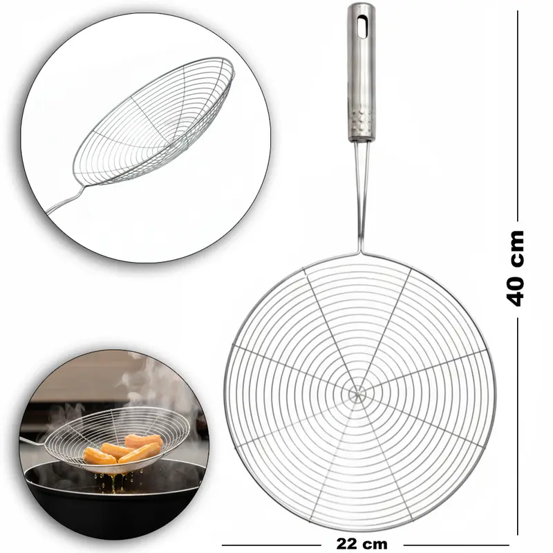ESCUMADEIRA DE INOX ARAMADA PARA FRITURA 40X22CM DE Ø
