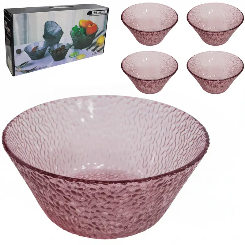 JOGO DE TIGELA DE VIDRO REDONDA PARA SOBREMESA COM 5 PECAS 1200/270ML