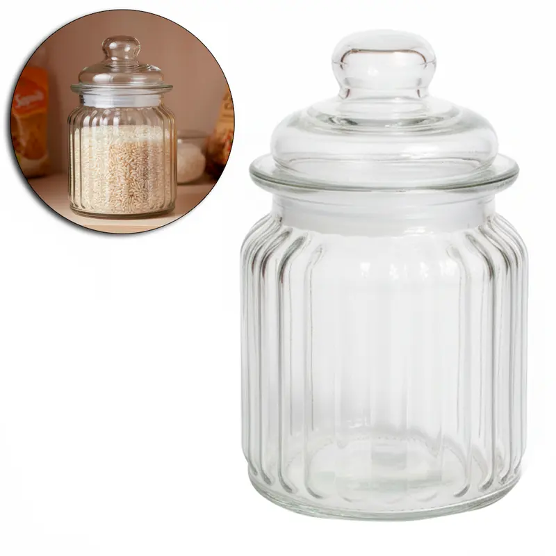 POTE DE VIDRO REDONDO COM TAMPA HERMETICA DE VIDRO 350ML